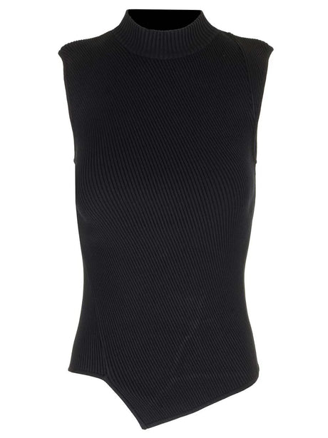 Toteme White Asymmetric Knit Top - Black