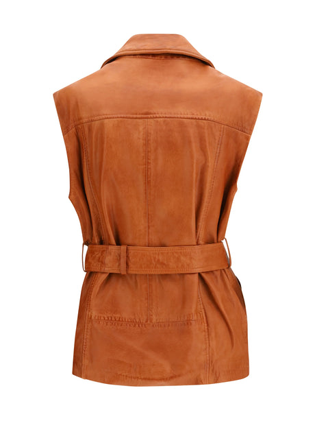 Pinko Gypsy biker-style Vest - Brown Cream Di Moca