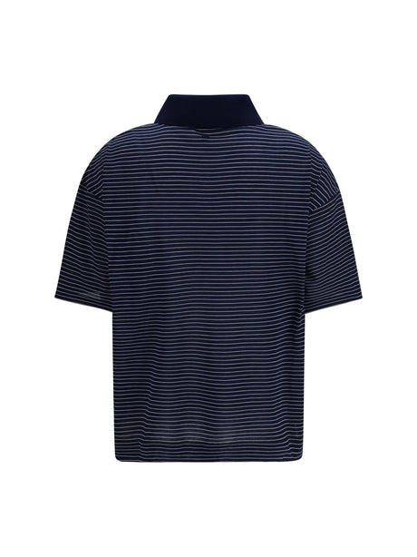 Ami Paris Cotton Striped Ami de Coeur Polo - Encre/Blanc