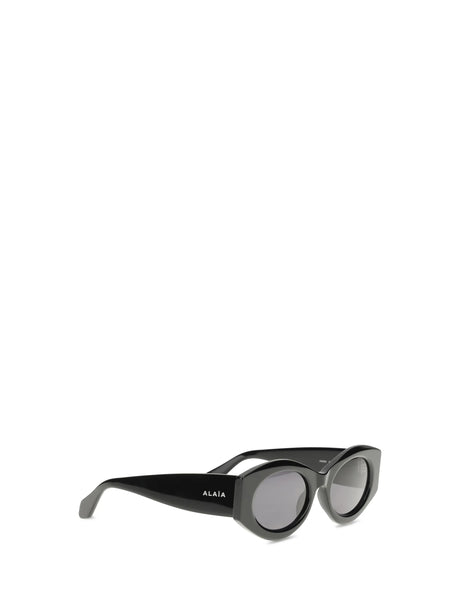 AlaïA Oval Sunglasses - Black-Black-Grey