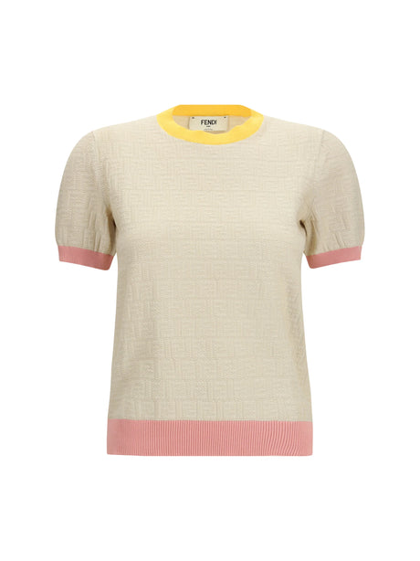 Fendi Cotton and silk crewneck Sweater with FF motif - Ecru'