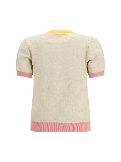 Fendi Cotton and silk crewneck Sweater with FF motif - Ecru'