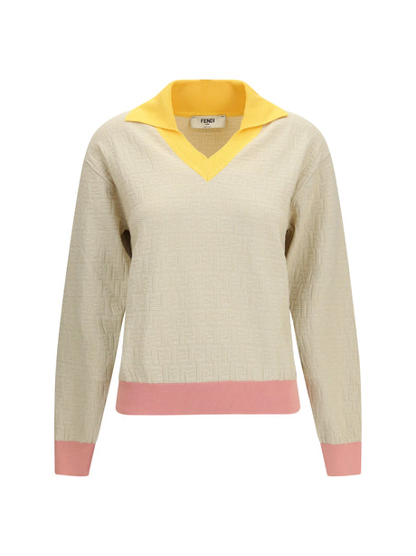 Fendi Cotton and silk Sweater with FF logo - Ecru'