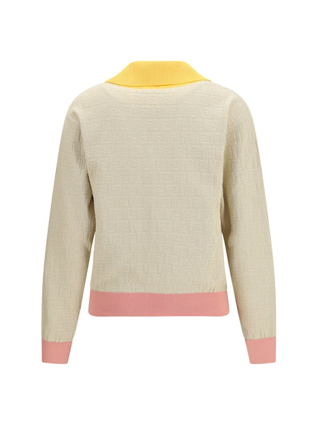 Fendi Cotton and silk Sweater with FF logo - Ecru'