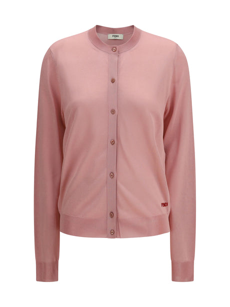 Fendi Cardigan crewneck in viscose with embroidered logo - Magnolia-26