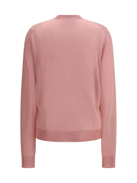 Fendi Cardigan crewneck in viscose with embroidered logo - Magnolia-26