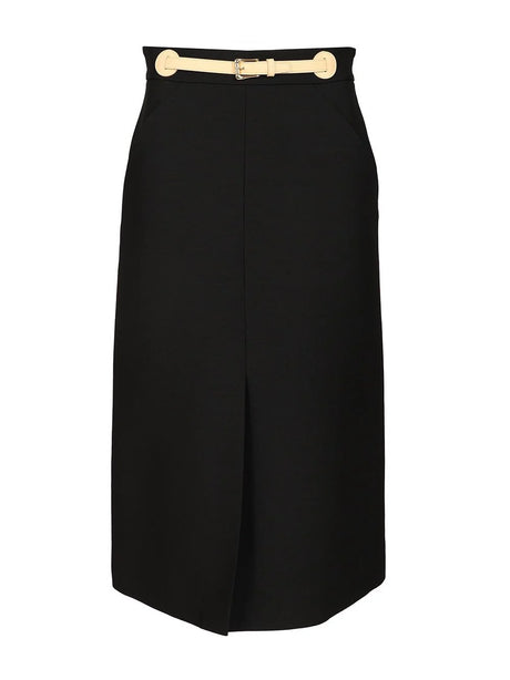 Valentino Garavani Wool And Silk Midi Skirt - Black