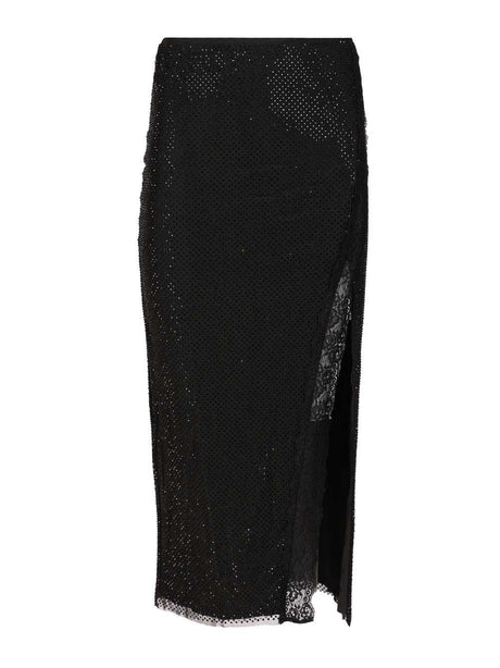 Self-Portrait Midi Skirt With Rhinestones - Black