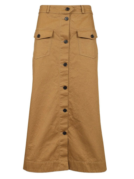 Saint Laurent Midi Skirt With Buttons - Brown