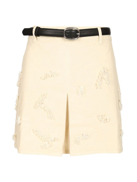 Self-Portrait Floral Denim Miniskirt - White