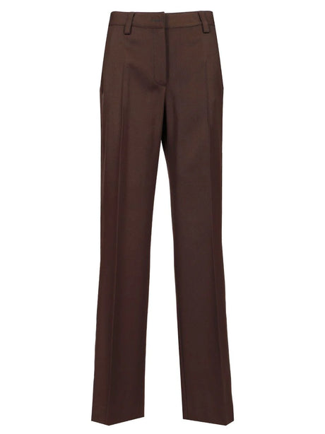 Off-White Wide Leg Wool Trousers - Brown