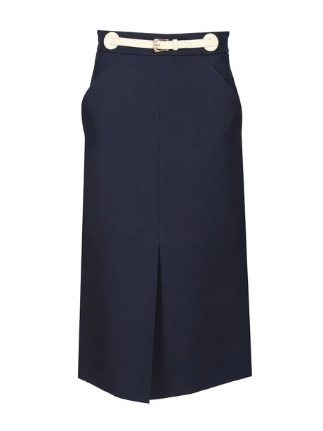 Valentino Garavani Wool And Silk Midi Skirt - Blue