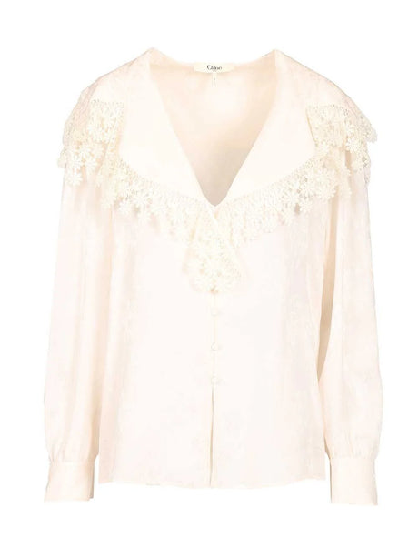 Chloe' Blouse With Maxi Collar - White