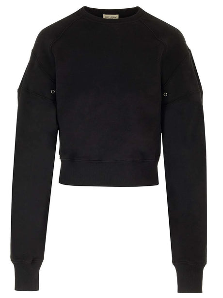 Saint Laurent Short Sweatshirt In Brushed Cotton - Black