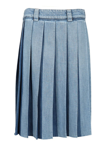 Miu Miu Pleated Denim Skirt - Sky Blue