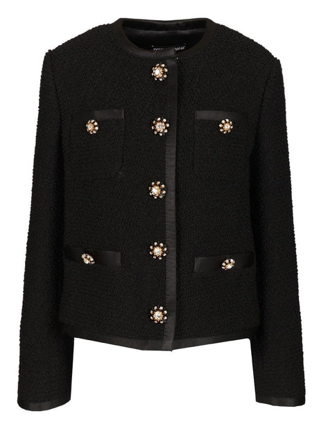 Dolce & Gabbana Short Jacket With Jewel Buttons - Black