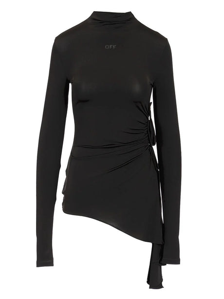 Off-White Long Sleeve Draped Top - Black