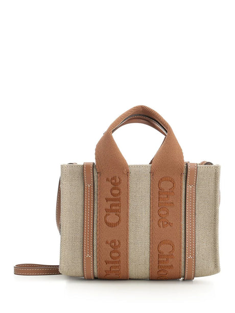Chloe' Mini Woody Linen Tote Bag - Beige