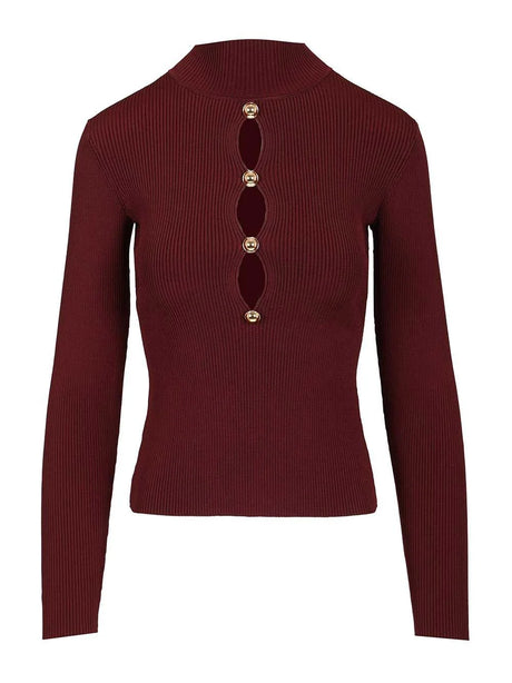 Self-Portrait Keyhole Knit Top - Bordeaux