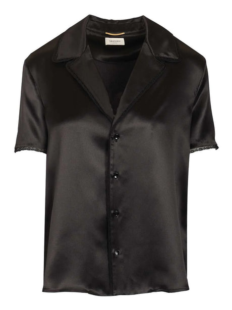 Saint Laurent Silk Satin Shirt With Lace Trim - Black