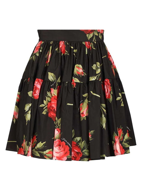 Dolce & Gabbana Short Skirt With Rose Bouquet Print - Black