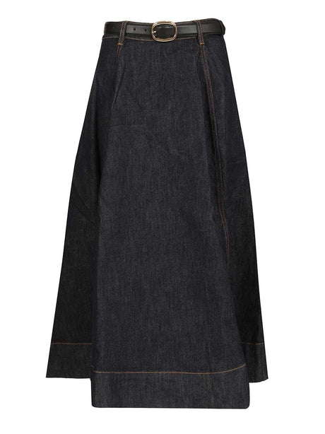 Self-Portrait Denim Midi Skirt - Blue