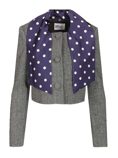 Self-Portrait Herringbone Jacket - Grey
