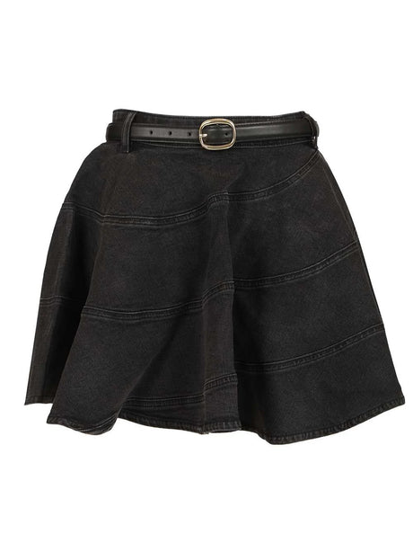Self-Portrait Flared Miniskirt - Black