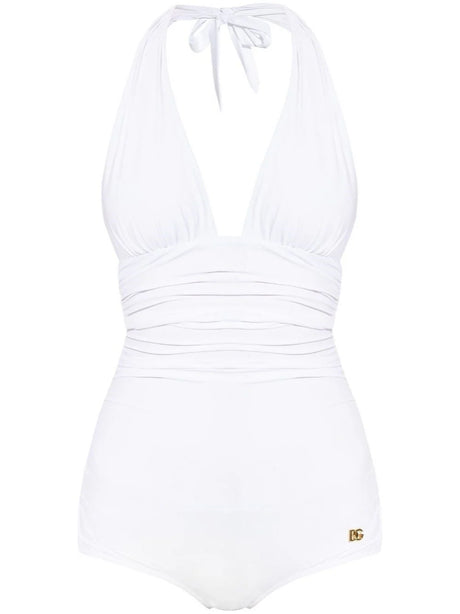 Dolce & Gabbana Draped One-Piece Swimsuit - White