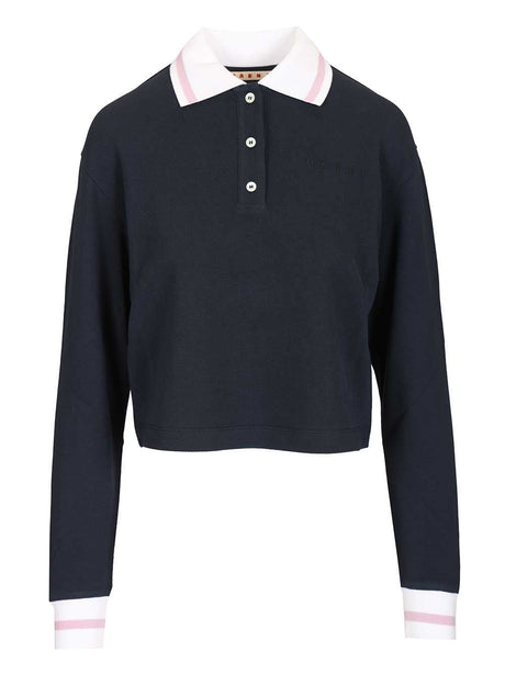 Marni Long-Sleeved Piqué Polo Shirt - Blue