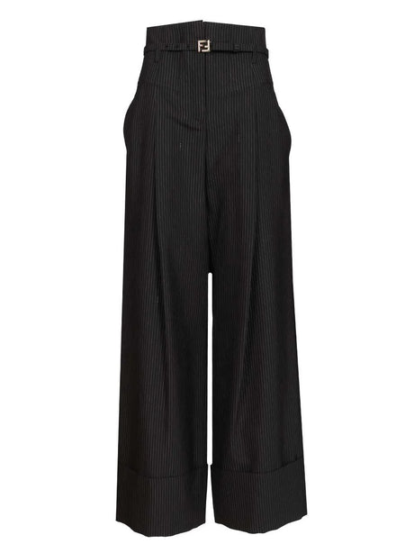 Fendi Pinstriped Wool Trousers - Blue