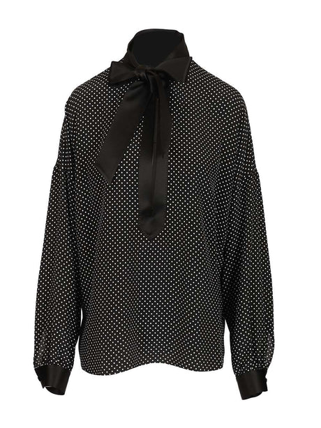 Tom Ford Polka Dot Silk Satin Blouse With LavallièRe Collar - Black