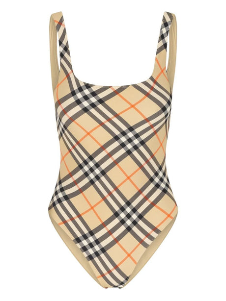 Burberry Check One-Piece Swimsuit - Beige
