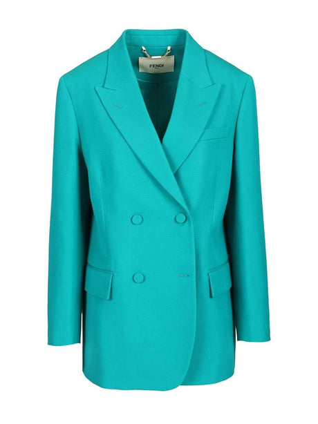Fendi Blazer In Grain De Poudre Wool - Sky Blue