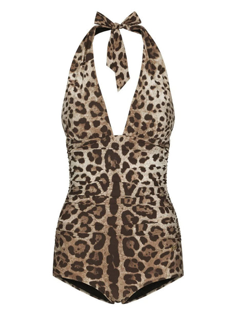 Dolce & Gabbana Draped Leopard One-Piece Swimsuit - Animal Print