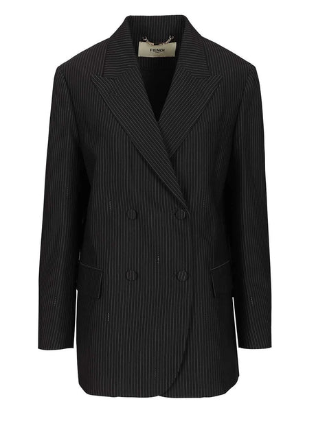 Fendi Pinstriped Wool Blazer - Blue