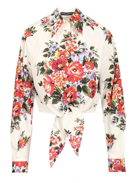 Dolce & Gabbana Cotton Shirt With Flower Bouquet Print - White