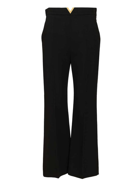 Valentino Garavani Regular Vlogo Trousers In Wool CrêPe - Black