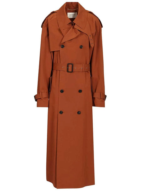 Saint Laurent Cotton And Silk Trench Coat - Brown