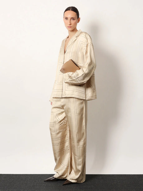 Toteme Silk trousers with monogram logo embroidery - Ivory