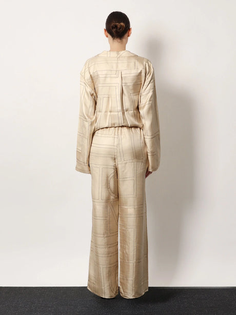 Toteme Silk trousers with monogram logo embroidery - Ivory