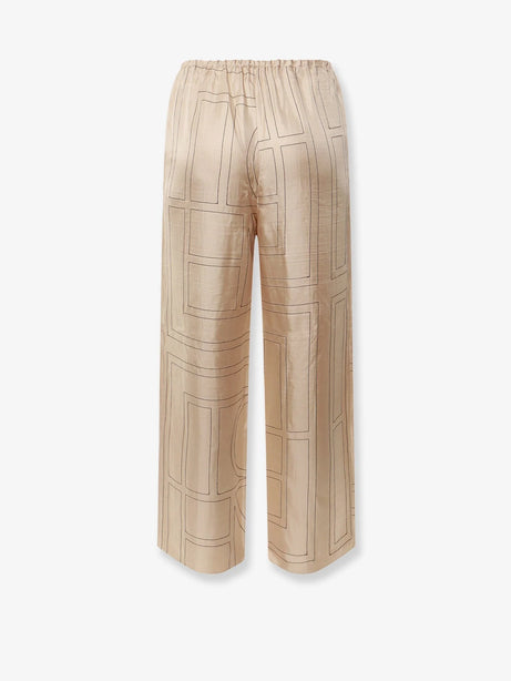 Toteme Silk trousers with monogram logo embroidery - Ivory