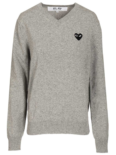 Comme Des Garcons Play V-Neck Wool Sweater - Grey