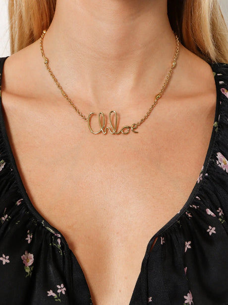 Chloe' Brass necklace with lettering logo - Vintage Gold
