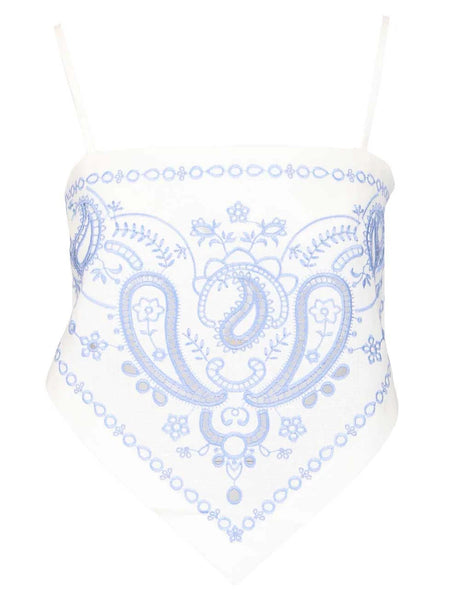 Self-Portrait Linen And Cotton Top With Embroidery - White