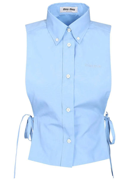 Miu Miu Sleeveless Poplin Shirt - Sky Blue