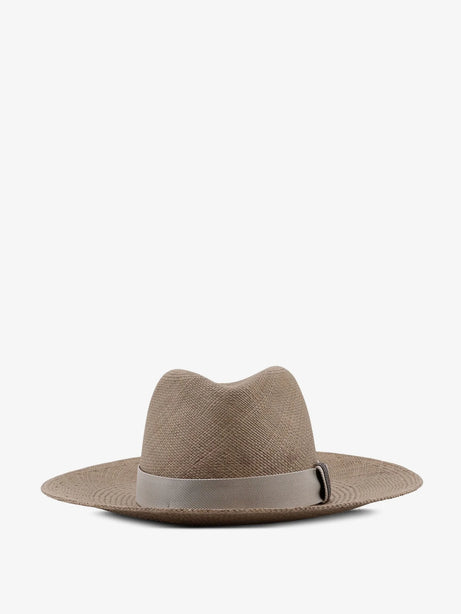 Brunello Cucinelli Raffia Fedora hat with Monili detail - Military
