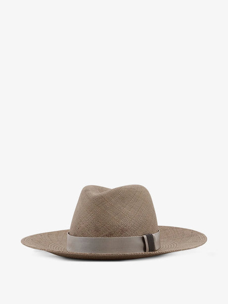 Brunello Cucinelli Raffia Fedora hat with Monili detail - Military