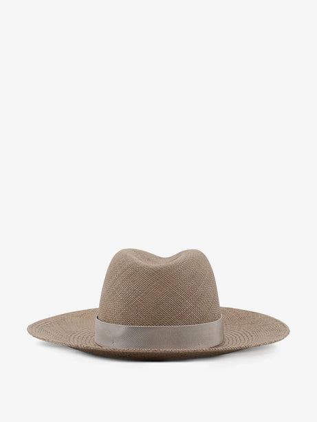 Brunello Cucinelli Raffia Fedora hat with Monili detail - Military
