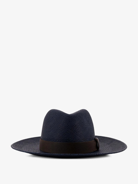Brunello Cucinelli Raffia Fedora hat with Monili detail - Blue+T.Moro+Ultrablack